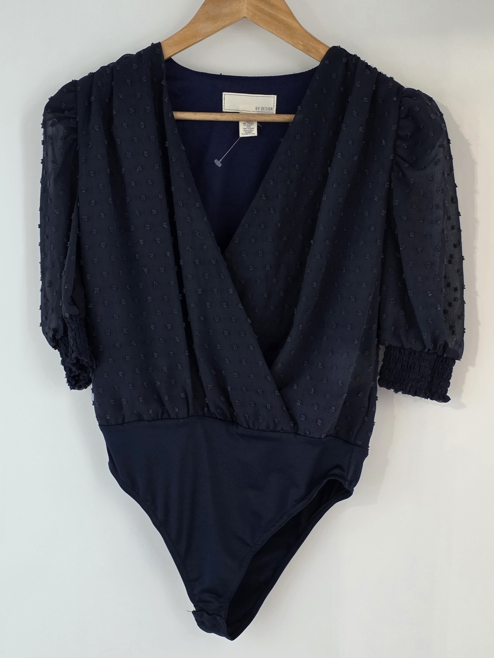 by Design Swiss Dot Surplice Navy Bodysuit Womens XSmall